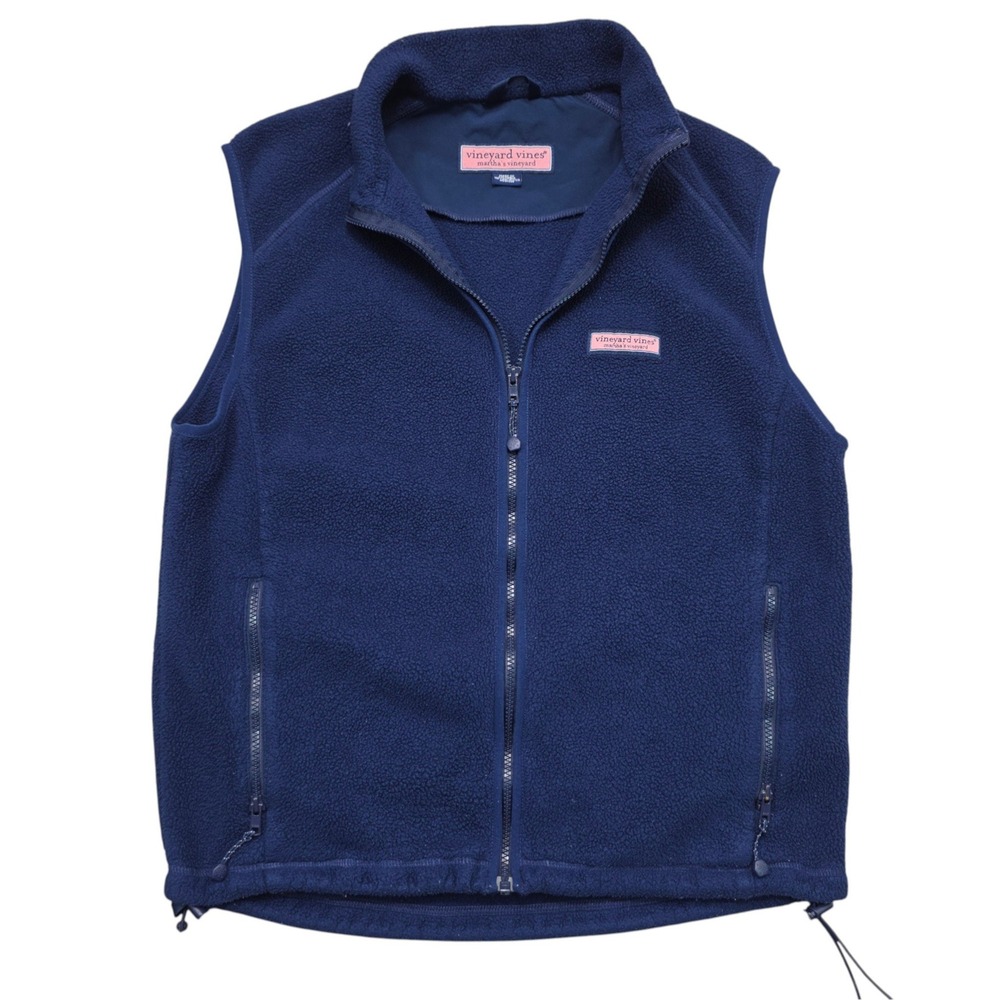Vineyard Vines Mens Fleece Vest Navy Blue Full Zip Mock Neck Medium